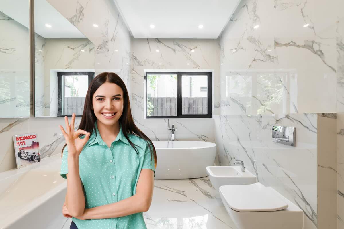 bagno splendente e donna felice