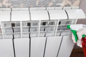 Persona pulisce i termosifoni