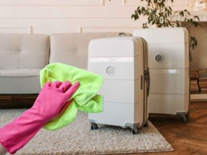 valige sullo sfondo mano con panno in microfibra in primo piano